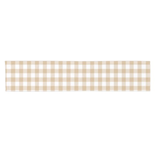 Tan Beige Plaid Gingham Table Runner Kurzer Tischläufer (Horizontal)