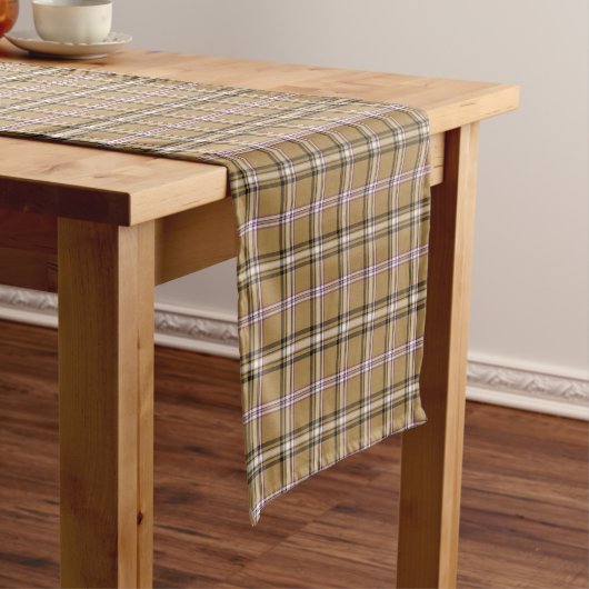 Tan Beige Plaid Retro Color Table Runner Kurzer Tischläufer (Beispiel)