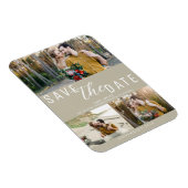Tan Beige Save the Date Hochzeit 3 Fotos Magnet (Rechte Seite)