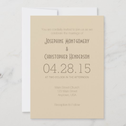 Tan Beige Simple Modern Wedding Einladung (Vorderseite)