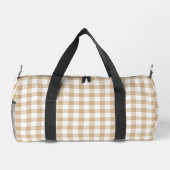 Tan Beige White Gingham Plaid Duffle Bag (Rückseite)