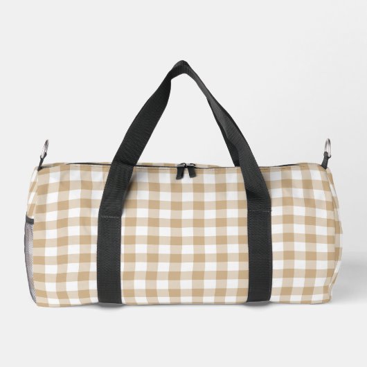 Tan Beige White Gingham Plaid Duffle Bag (Rückseite)