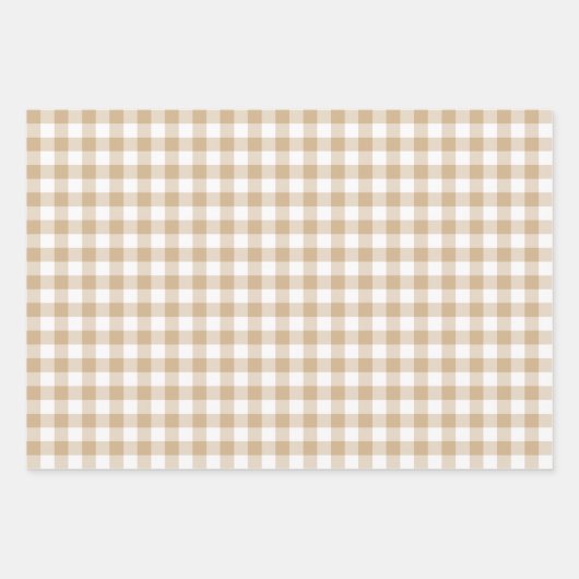 Tan Beige White Gingham Plaid Geschenkpapier Set (Vorderseite)