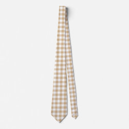 Tan Beige White Gingham Plaid Neck Tie Krawatte