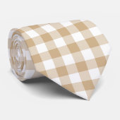 Tan Beige White Gingham Plaid Neck Tie Krawatte (Gerollt)