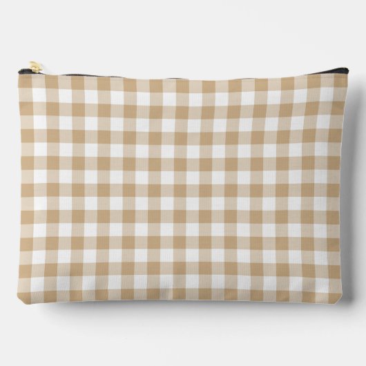 Tan Beige White Gingham Plaid Zubehörtasche (Vorderseite)