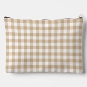 Tan Beige White Gingham Plaid Zubehörtasche (Rückseite)
