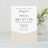Tan Beige White Herringbone Wedding Einladung (Stehend Vorderseite)