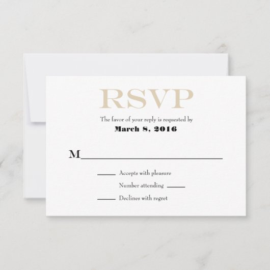 Tan Beige White Schlicht Simple Wedding RSVP Cards (Vorderseite)