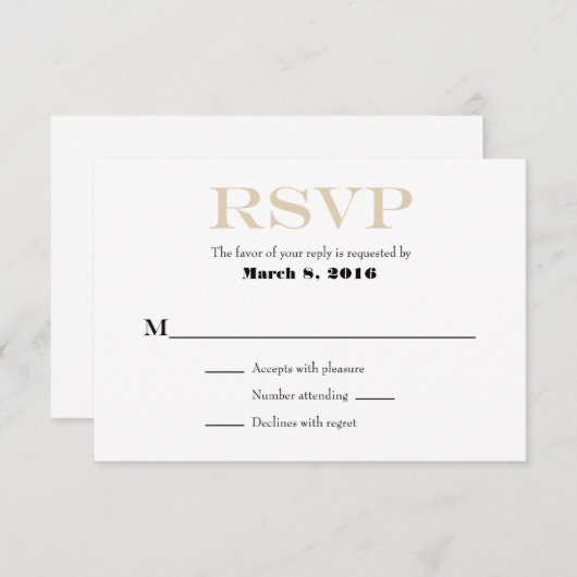 Tan Beige White Schlicht Simple Wedding RSVP Cards (Vorne/Hinten)
