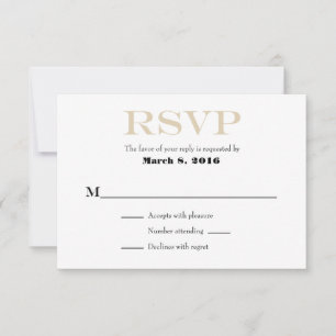 Tan Beige White Schlicht Simple Wedding RSVP Cards