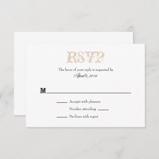 Tan Beige White Schlicht Simple Wedding RSVP Cards (Vorne/Hinten)