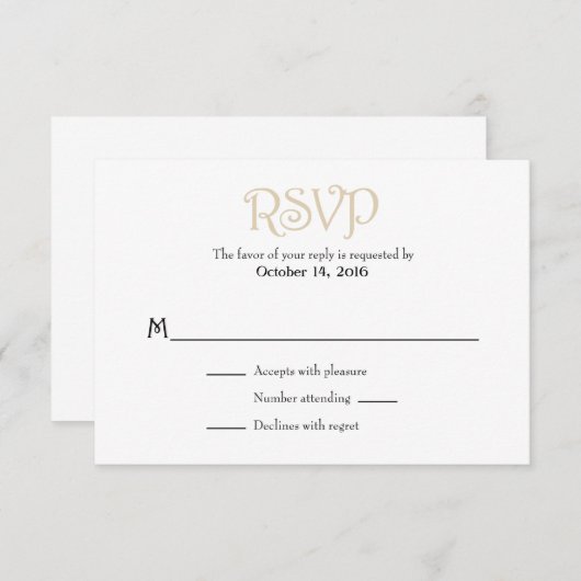 Tan Beige White Schlicht Simple Wedding RSVP Cards (Vorne/Hinten)