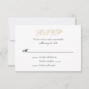 Tan Beige White Schlicht Simple Wedding RSVP Cards