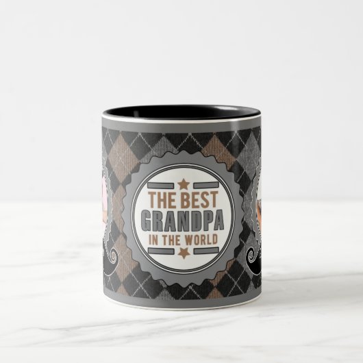 Tan Best Opa in the World Mustache mit Fotos Zweifarbige Tasse (Mittel)