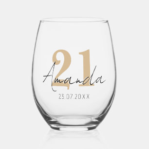 Tan Birthday Number   Black 3D Name Date Weinglas Ohne Stiel