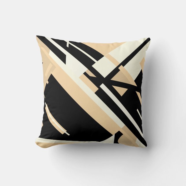 Tan Black Beige diagonal Geometric Abstract Design Kissen (Vorderseite)