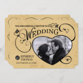 Tan & Black Custom Heart Foto Hochzeit Einladung (Vorne/Hinten)
