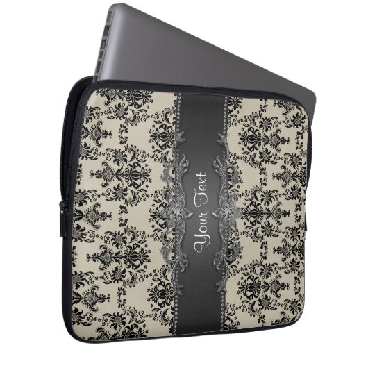 Tan Black Damask Personalisierter Laptop-Sieb Laptopschutzhülle (Vorne Rechts)