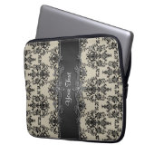 Tan Black Damask Personalisierter Laptop-Sieb Laptopschutzhülle (Vorderseite Links)
