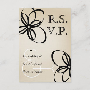 Tan & Black Modern Wedding RSVP mit Blume Karte