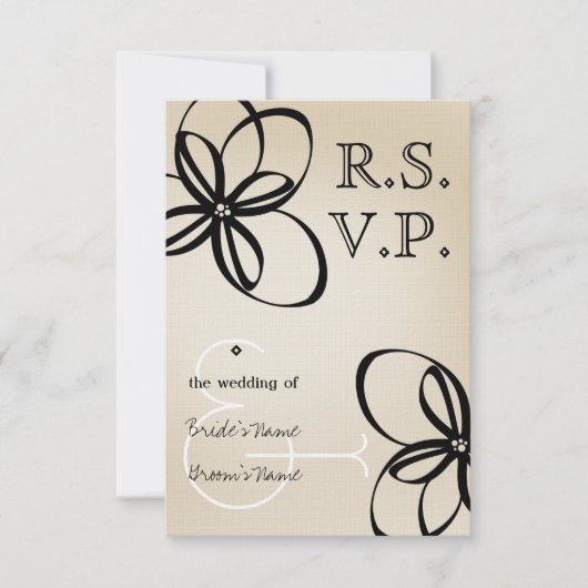 Tan & Black Modern Wedding RSVP mit Blume Karte (Vorderseite)