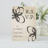 Tan & Black Modern Wedding RSVP mit Blume Karte (Stehend Vorderseite)