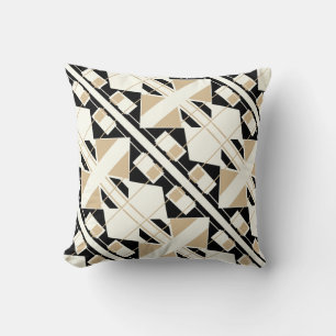 Tan Black Off-White Diagonal Tile Abstract Design Kissen