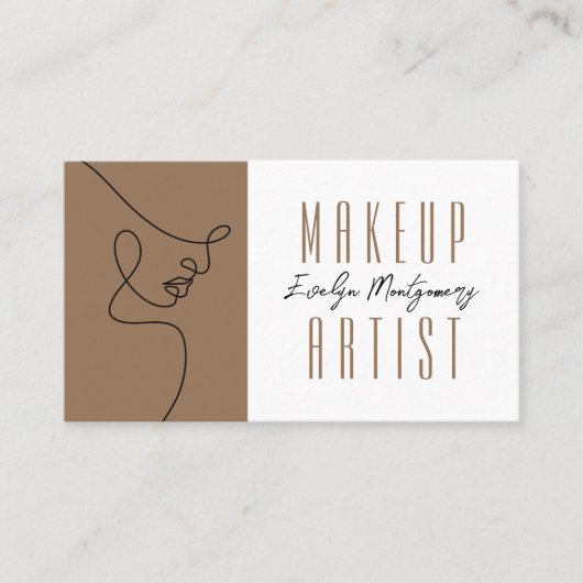 Tan Black QR Code Script Makeup Business Card Visitenkarte (Vorderseite)