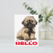 Tan & Black Shih Tzu Puppy Dog Red Hallo Herzen Postkarte (Stehend Vorderseite)
