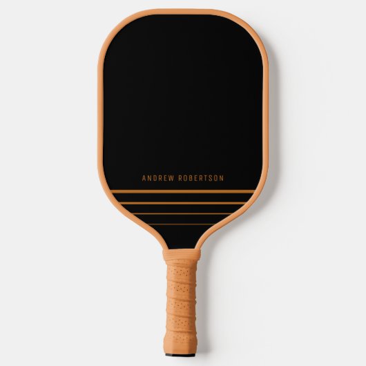Tan & Black Simple Minimal Personalisiert Name Pickleball Schläger (Rückseite)