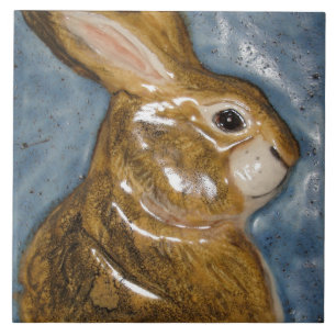 Tan Blue Rabbit Animal Nature Sculpted Look Decor Fliese
