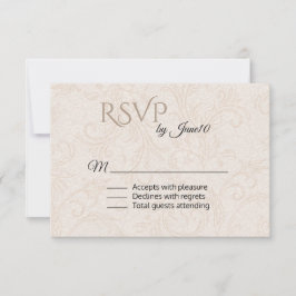 Tan Blüh Damask Wedding RSVP Karte