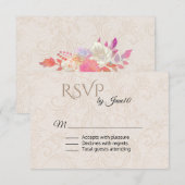 Tan Blüh Damask Wedding RSVP Karte (Vorne/Hinten)