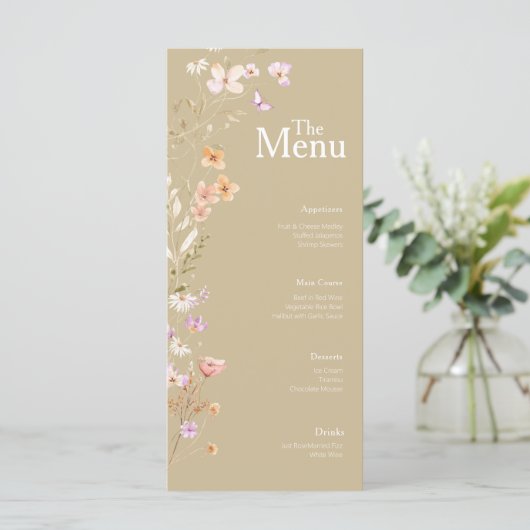 Tan-Blume Hochzeitereignismenü-Dekoration Menükarte (Stehend Vorderseite)