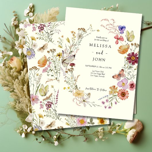 Tan Bohemisch Wildblume Wedding Einladung
