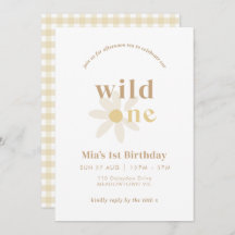 Tan Boho Daisy Floral Erster Geburtstag Einladung