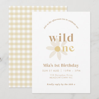 Tan Boho Daisy Floral Erster Geburtstag Einladung