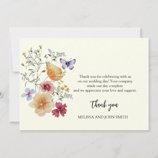 Tan Boho Wildblume Wedding Dankeschön Card Einladung (Rückseite)