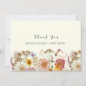Tan Boho Wildblume Wedding Dankeschön Card Einladung (Vorderseite)