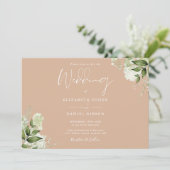 Tan Botanical Greenerenery Monogram Wedding Einladung (Stehend Vorderseite)