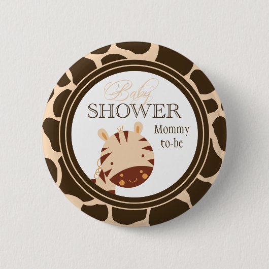 TAN + brauner Zebrajungen-Babypartyknopf Button (Vorderseite)