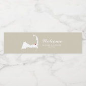 Tan Brewster Cape Cod Map mit rotem Herzen Hochzei Wasserflaschenetikett (Einzelnes Label)