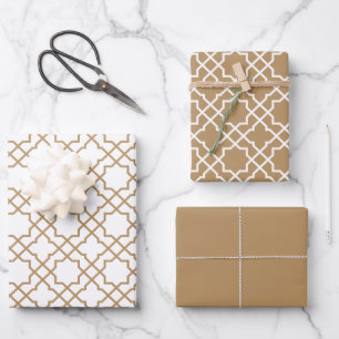 Tan Brown Arabesque Muster Geschenkpapier Set
