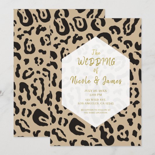 Tan Brown & Black Cheetah Leopard Chic Wedding Einladung (Vorne/Hinten)
