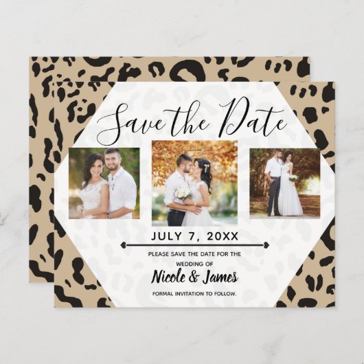 Tan Brown & Black Cheetah Leopard Save the Date (Vorne/Hinten)