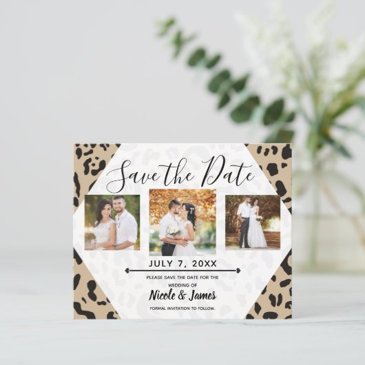 Tan Brown & Black Cheetah Leopard Save the Date (Stehend Vorderseite)