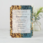 Tan Brown Blue Southwest Cowhide Einladung (Stehend Vorderseite)