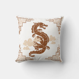 Tan Brown Chinoiserie Dragon and Clouds Kissen