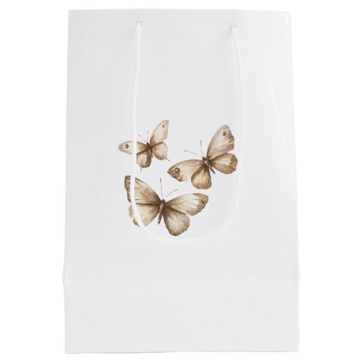 Tan Brown Cream Butterflies Mittlere Geschenktüte (Rückseite)